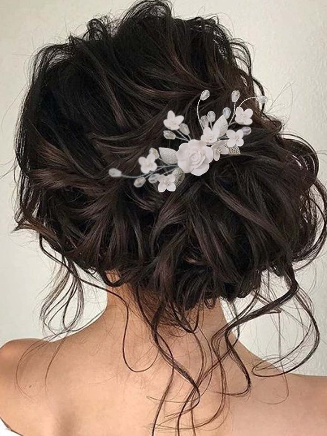 White Polymer Clay Flower Side Comb Bridal Hairpiece