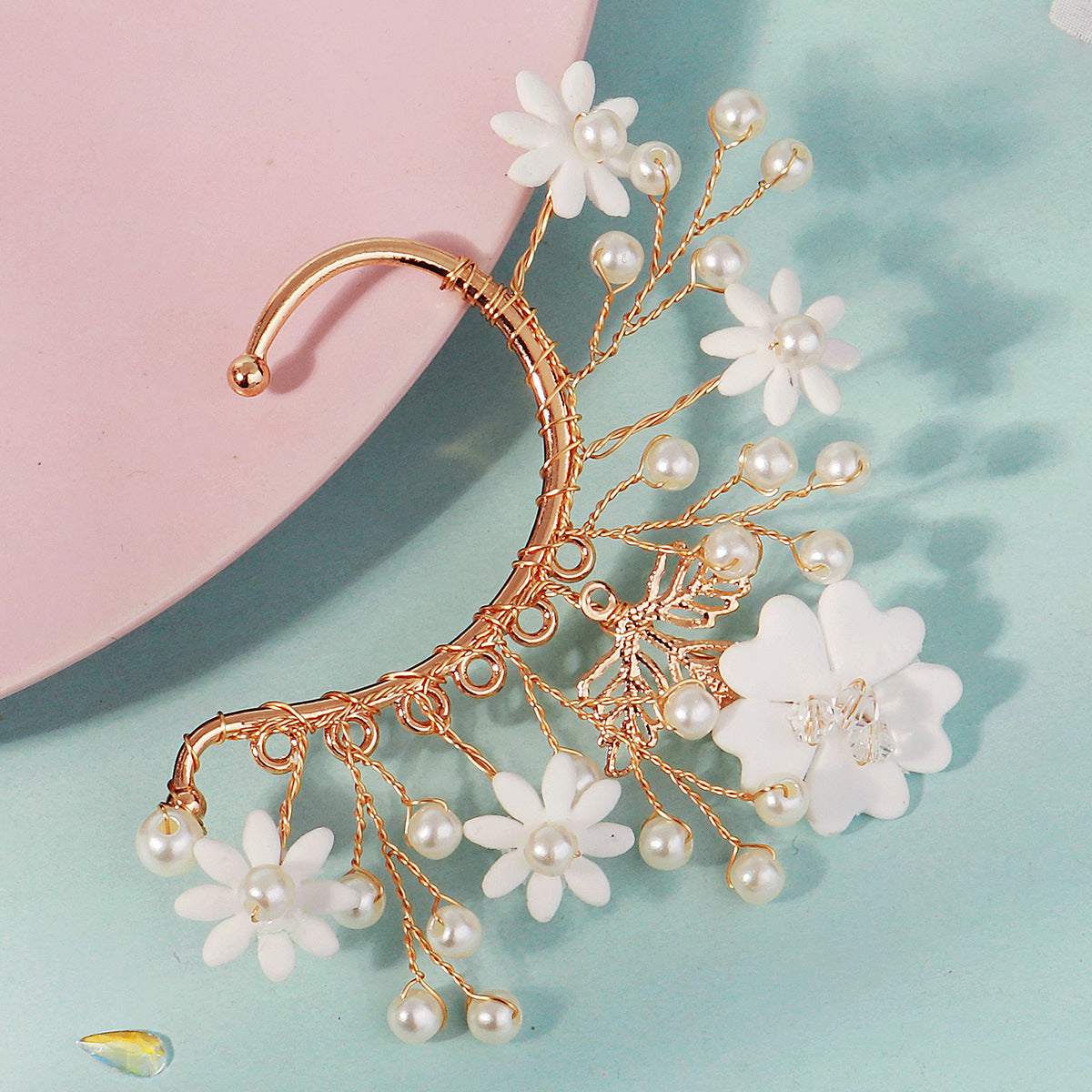 Handcrafted Floral Ear Cuffs with Crystal Accents - Bohemian Style