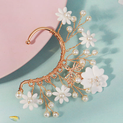 Handcrafted Floral Ear Cuffs with Crystal Accents - Bohemian Style
