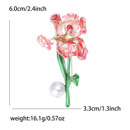 Vintage Enamel Iris Flower Brooch Fashion Jewelry Pin