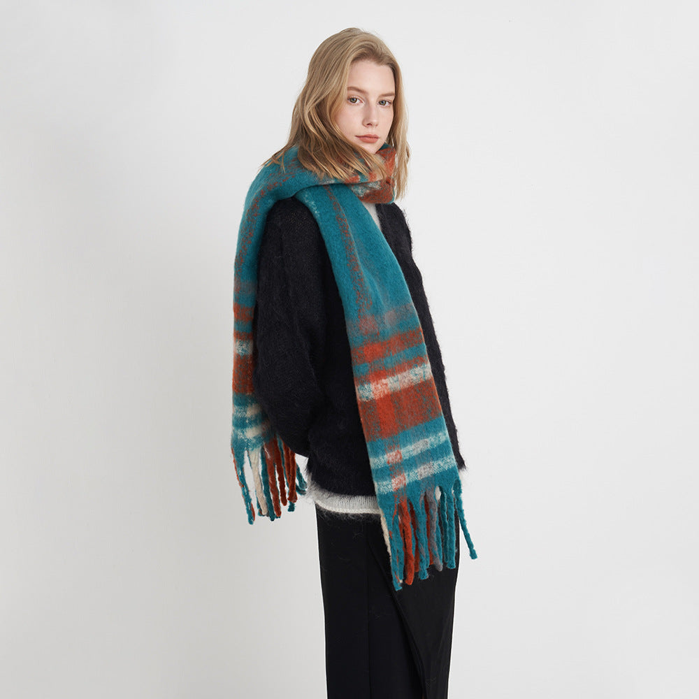 Classic Plaid Scarf Cozy Warm Fringed Neck Wrap