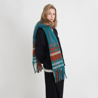 Classic Plaid Scarf Cozy Warm Fringed Neck Wrap