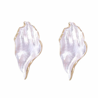 Minimal Luxury Asymmetric Leaf Enamel Stud Earrings