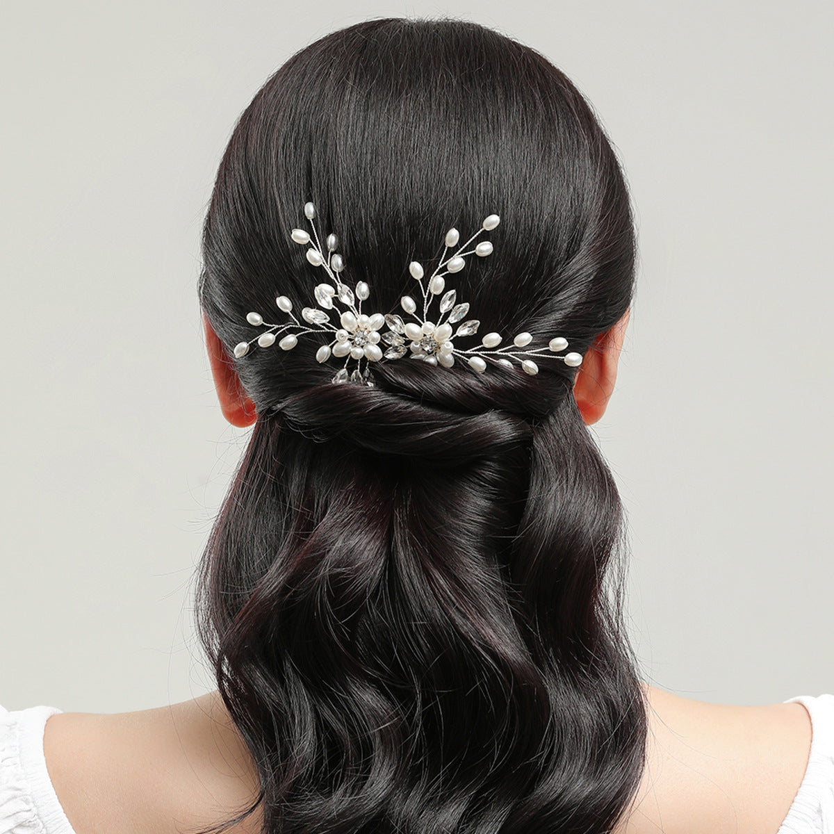Handmade Pearl Crystal U Shaped Hairpin Bridal Hairpiece