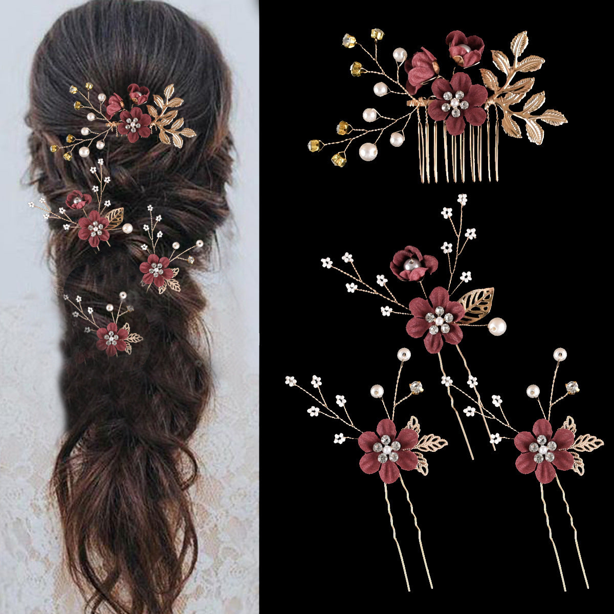 Colorful Floral Bride Wedding Hairpiece Set