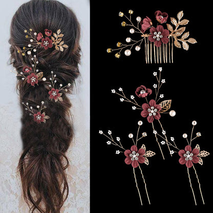 Colorful Floral Bride Wedding Hairpiece Set