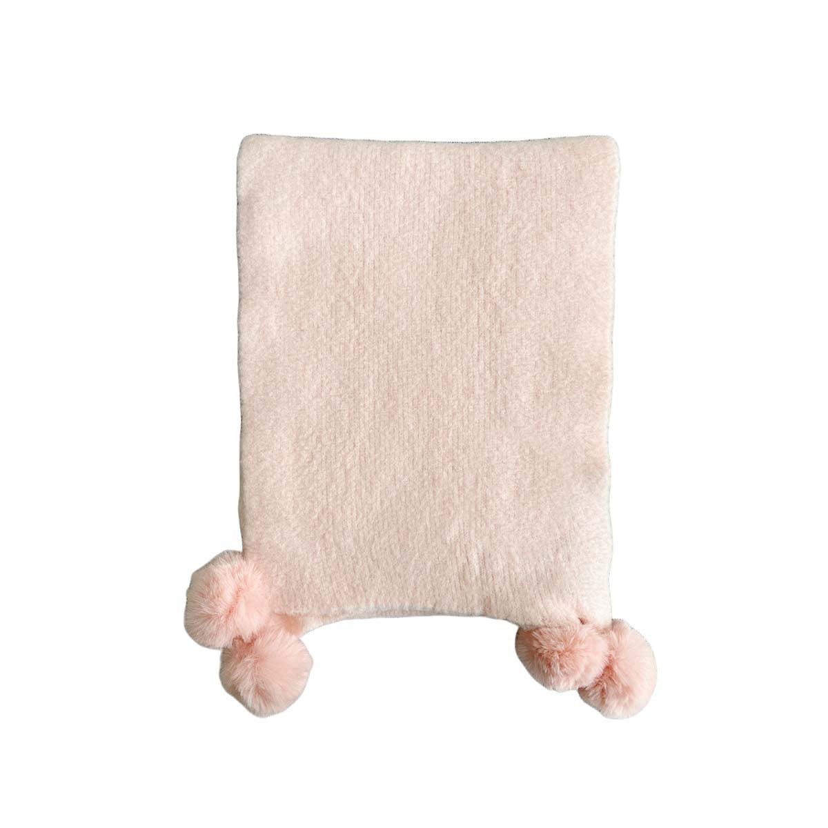 Cozy Solid Color Knitted Scarf with Pom Poms for Women