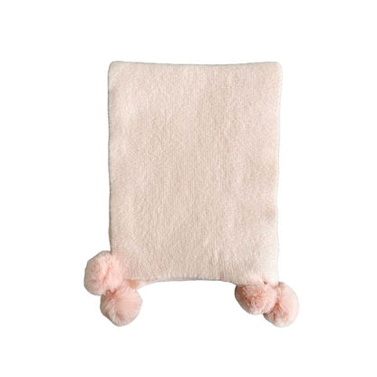 Cozy Solid Color Knitted Scarf with Pom Poms for Women