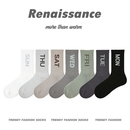 Mid Calf Alphabet Socks Combed Cotton Moisture Wicking