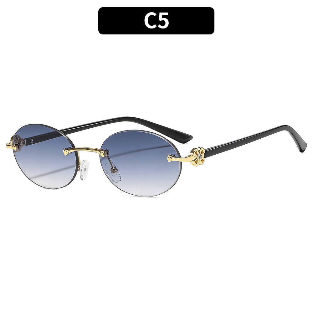 Oval Rimless Fashion Sunglasses UV400 Protection for Outdoor Activities