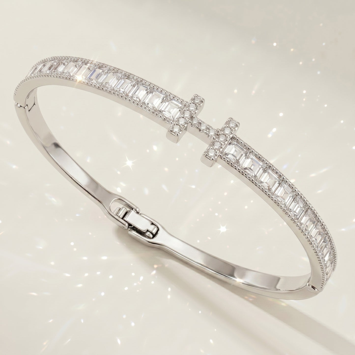 High-End Zirconia Stone Bangle with Nail Design for Weddings and Parties