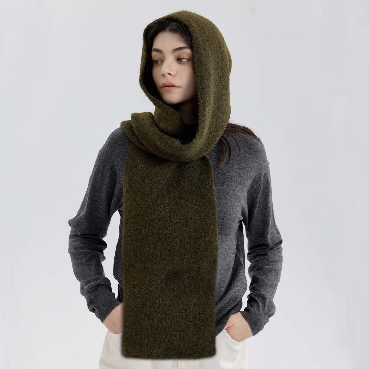 Solid Color Hooded Scarf for Women - Stylish Warm Knit Wrap
