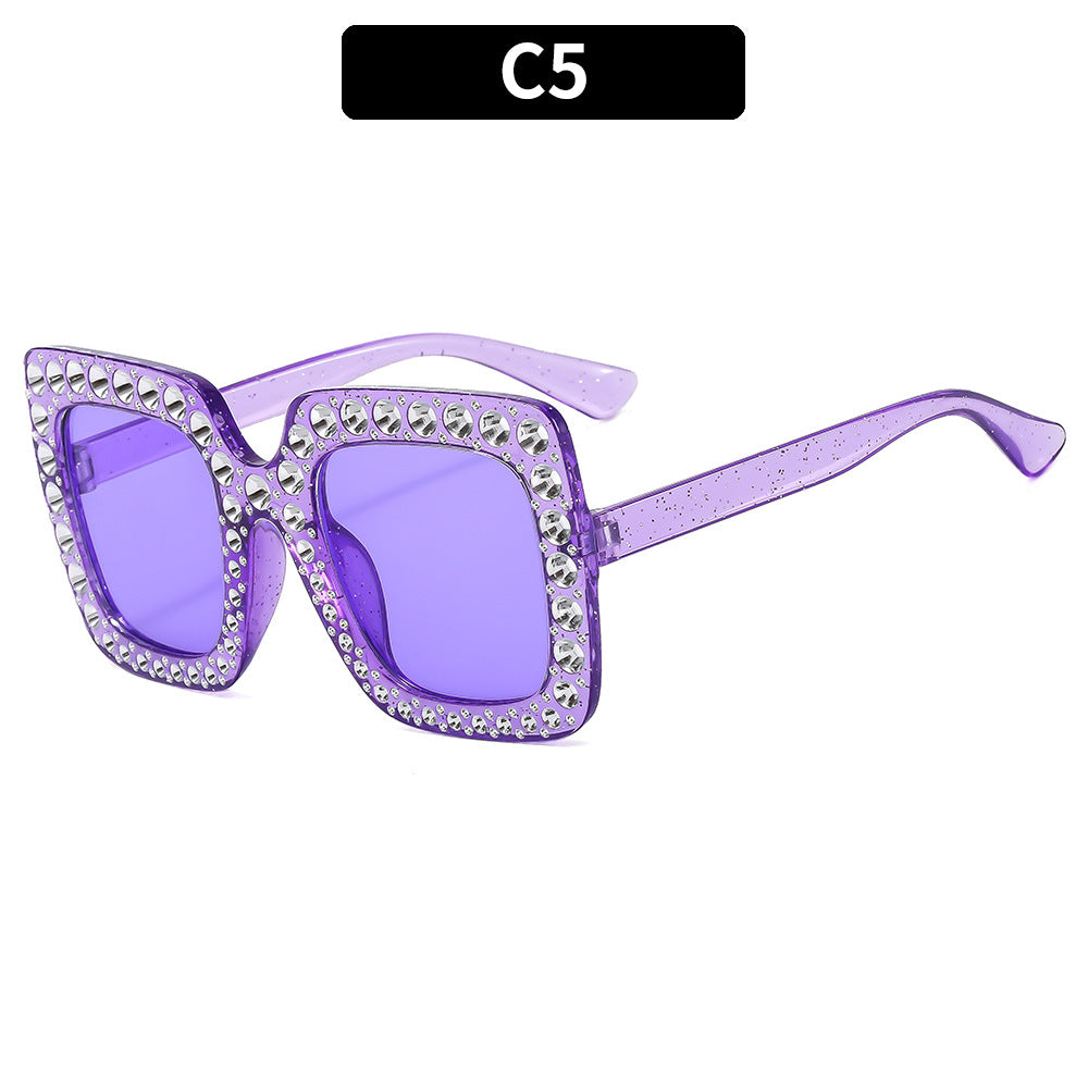 Colorful Square Rhinestone Sunglasses Trendy Bling Shade