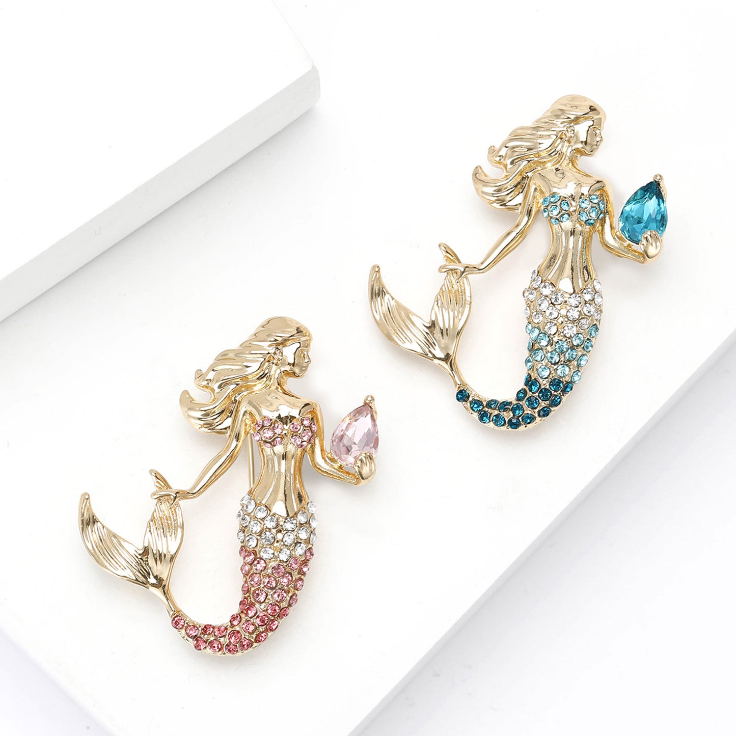 Creative Mermaid Brooch With Rhinestones Elegant Women's Accessories