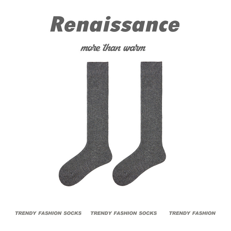 Mid Calf Socks Solid Color Wool Blend Breathable
