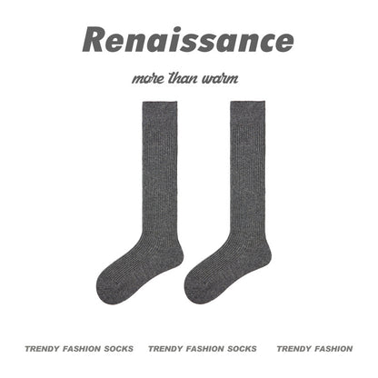 Mid Calf Socks Solid Color Wool Blend Breathable