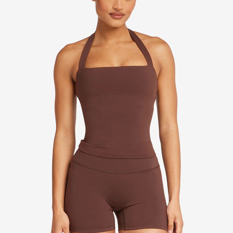 Crossback Sports Tank Top with Removable Pads for Gym and Yoga