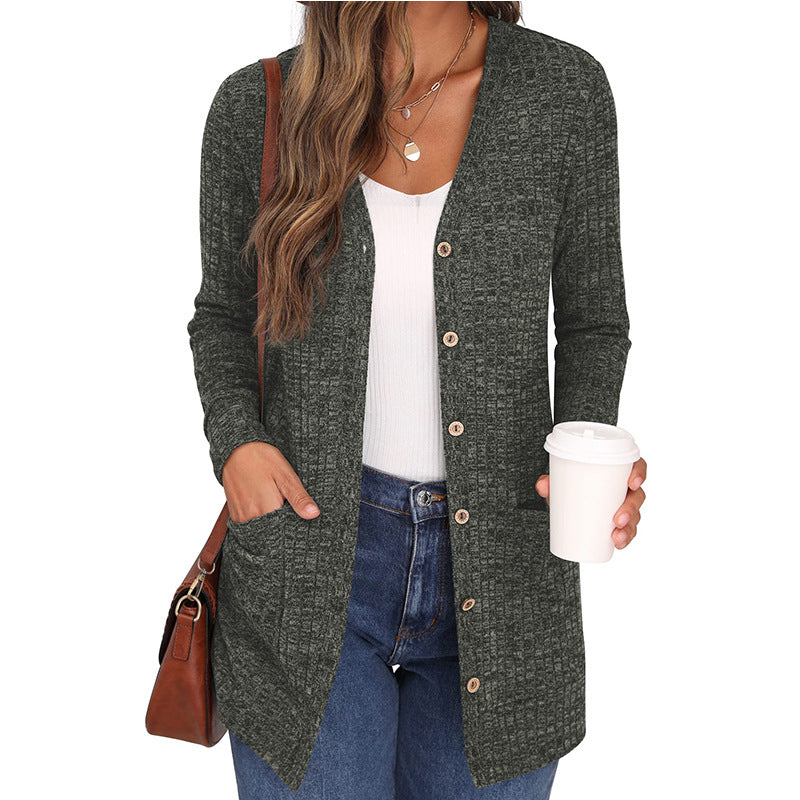 Casual Solid Color Long Sleeve Cardigan with Pockets