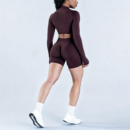 DFYNE Women's Long Sleeve Half-Zip Athletic Top Breathable Stretch Yoga Set