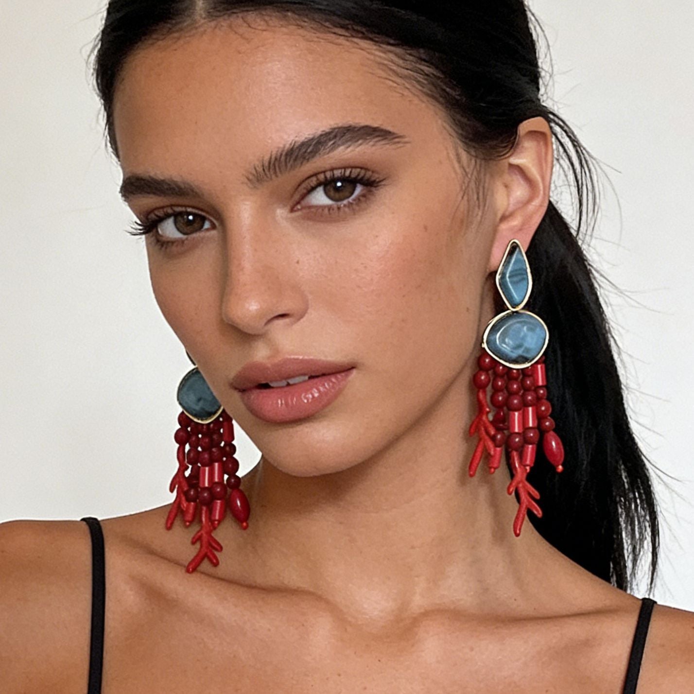Beaded Tassel Drop Earrings Coral Boho Beach Style