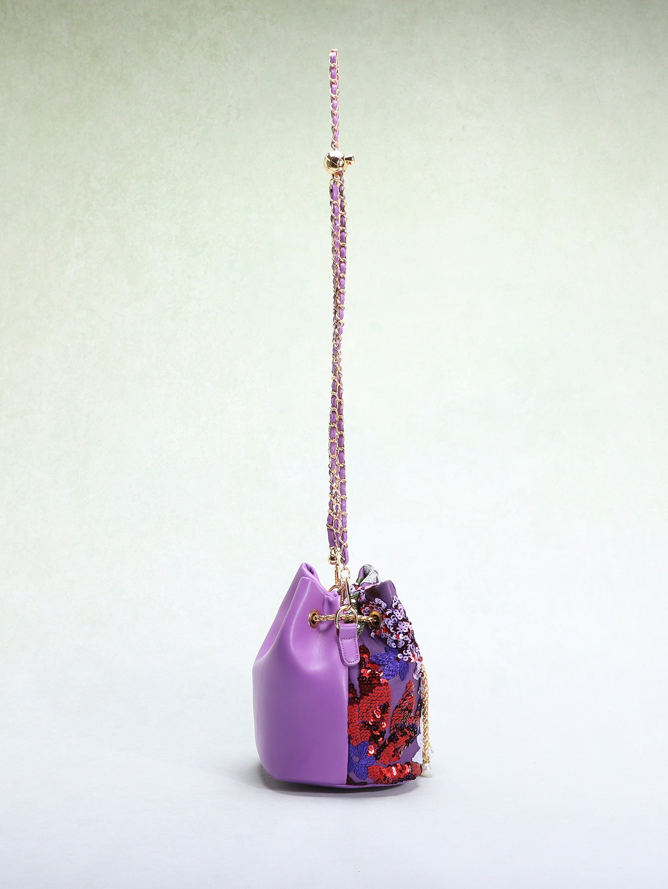 Elegant Floral Embroidery Sequin Mesh Bucket Bag