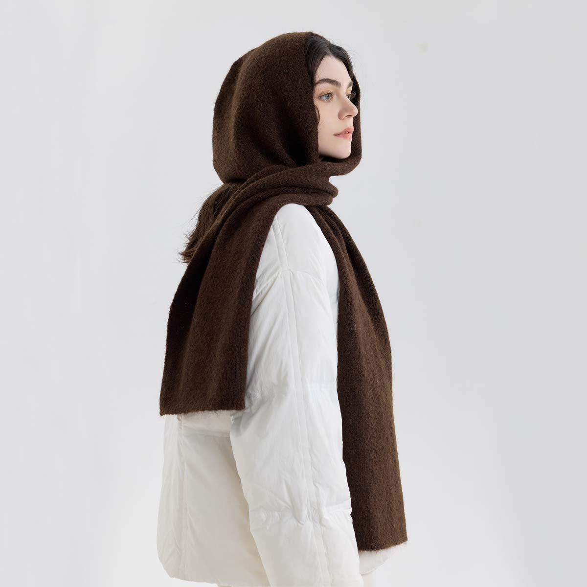 Solid Color Hooded Scarf for Women - Stylish Warm Knit Wrap