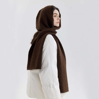 Solid Color Hooded Scarf for Women - Stylish Warm Knit Wrap
