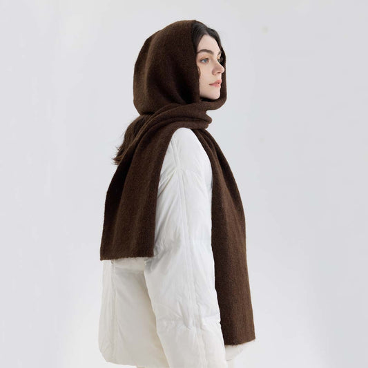 Solid Color Hooded Scarf for Women - Stylish Warm Knit Wrap