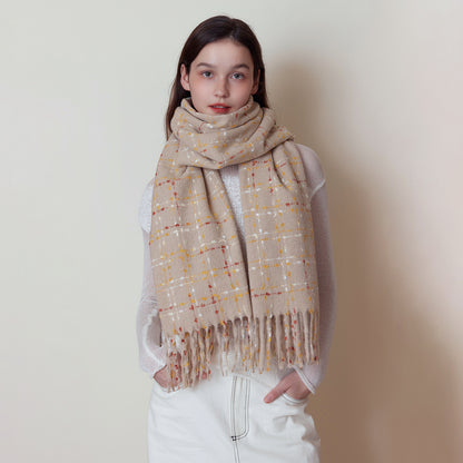 Chic Warm Plaid Scarf with Fringes for All Seasons