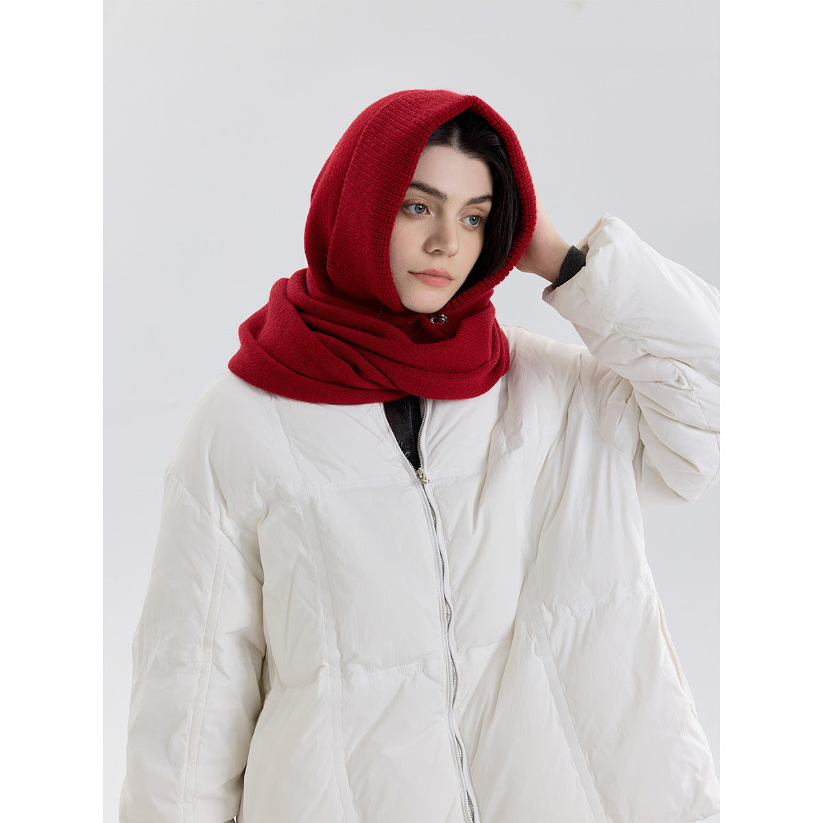 Solid Color Knit Button Balaclava Hat Unisex Winter Fashion Beanie