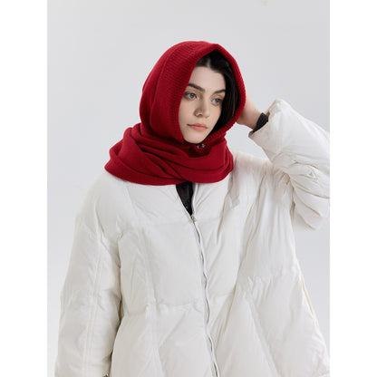 Solid Color Knit Button Balaclava Hat Unisex Winter Fashion Beanie