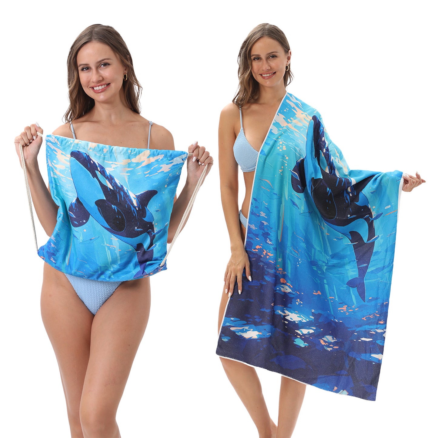 Foldable Beach Towel with Floral Print - Quick-Dry Microfiber