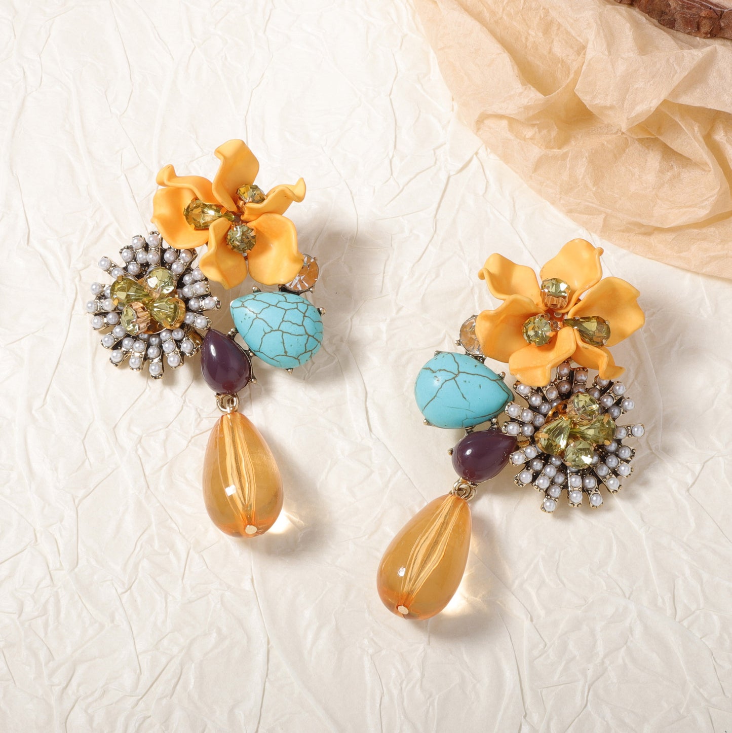 Resin Floral Drop Earrings Oversized Statement Chic