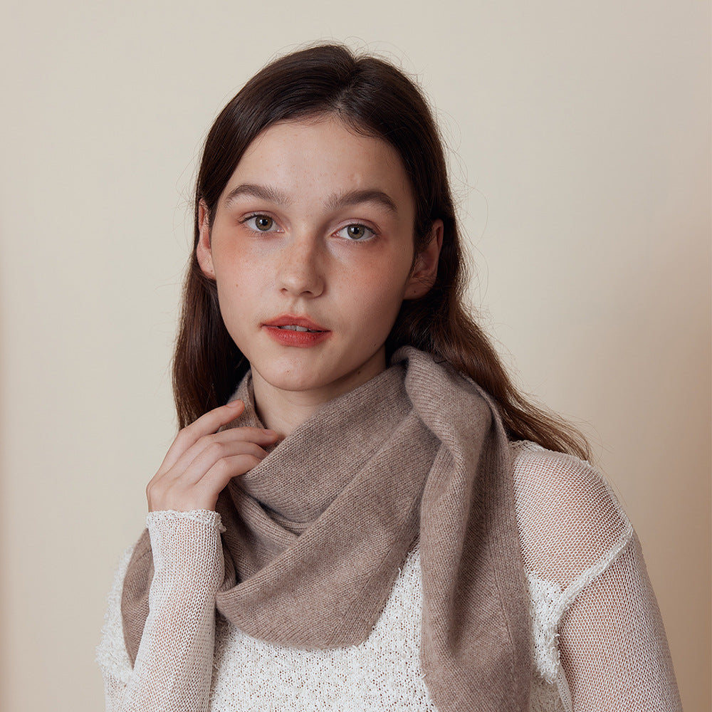 Solid Color Cashmere Wool Knitted Triangle Scarf for Women