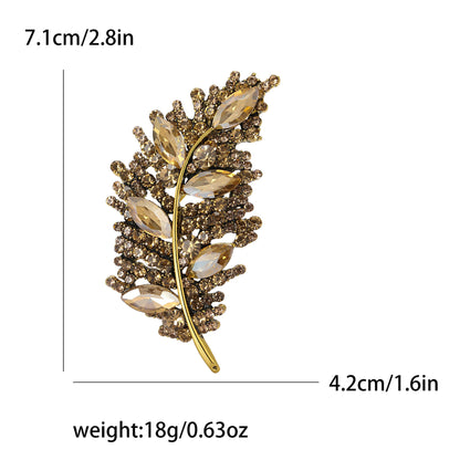 Creative Leaf Brooch with Rhinestones for Women