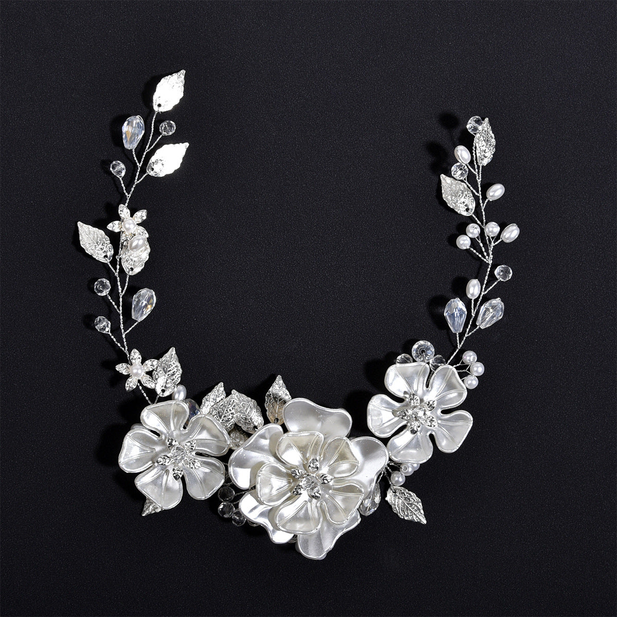 Handmade Pearl Bridal Headband Elegant White Pearl Leaf Hairpiece