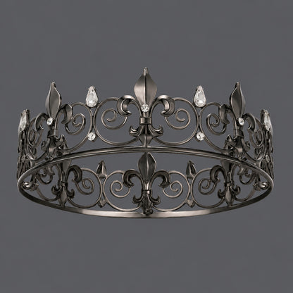 Vintage Gold Crown Headpiece with Rhinestones for Parties