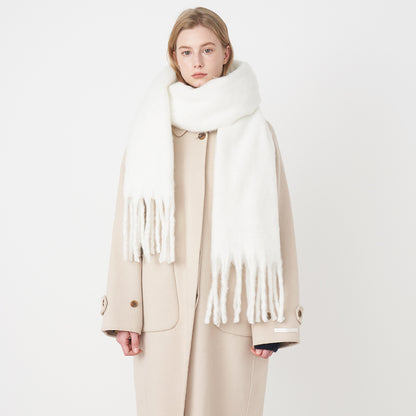 Chic Solid Color Faux Cashmere Scarf With Tassels for Women