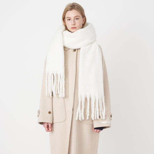Chic Solid Color Faux Cashmere Scarf With Tassels for Women