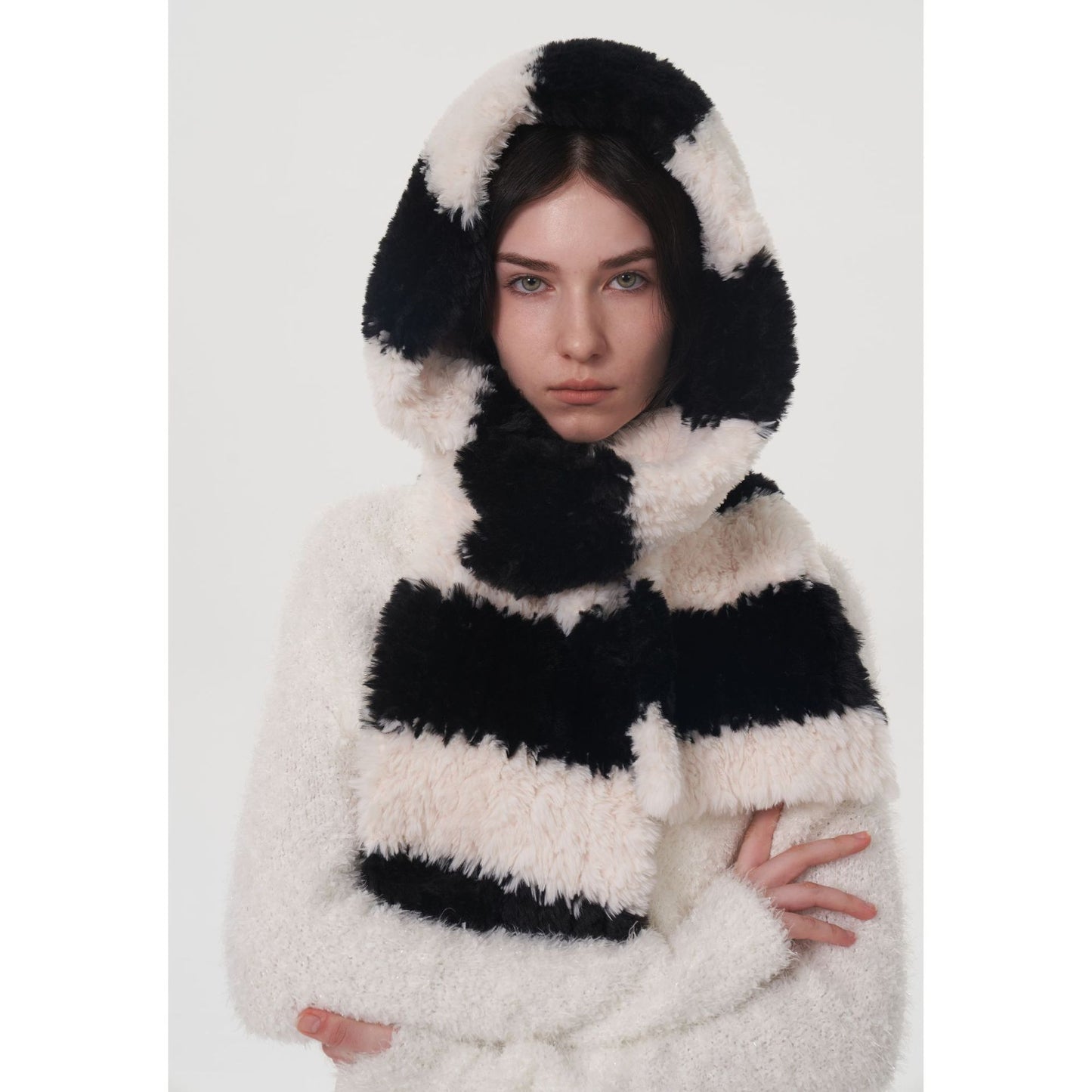 Soft Striped Two-Tone Plush Scarf for Women - Thick and Cozy