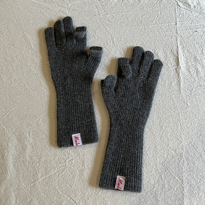 Knitted Wool Fingerless Gloves for Women