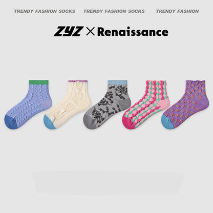 Socks Colorblock Striped Dot Combed Cotton Sporty