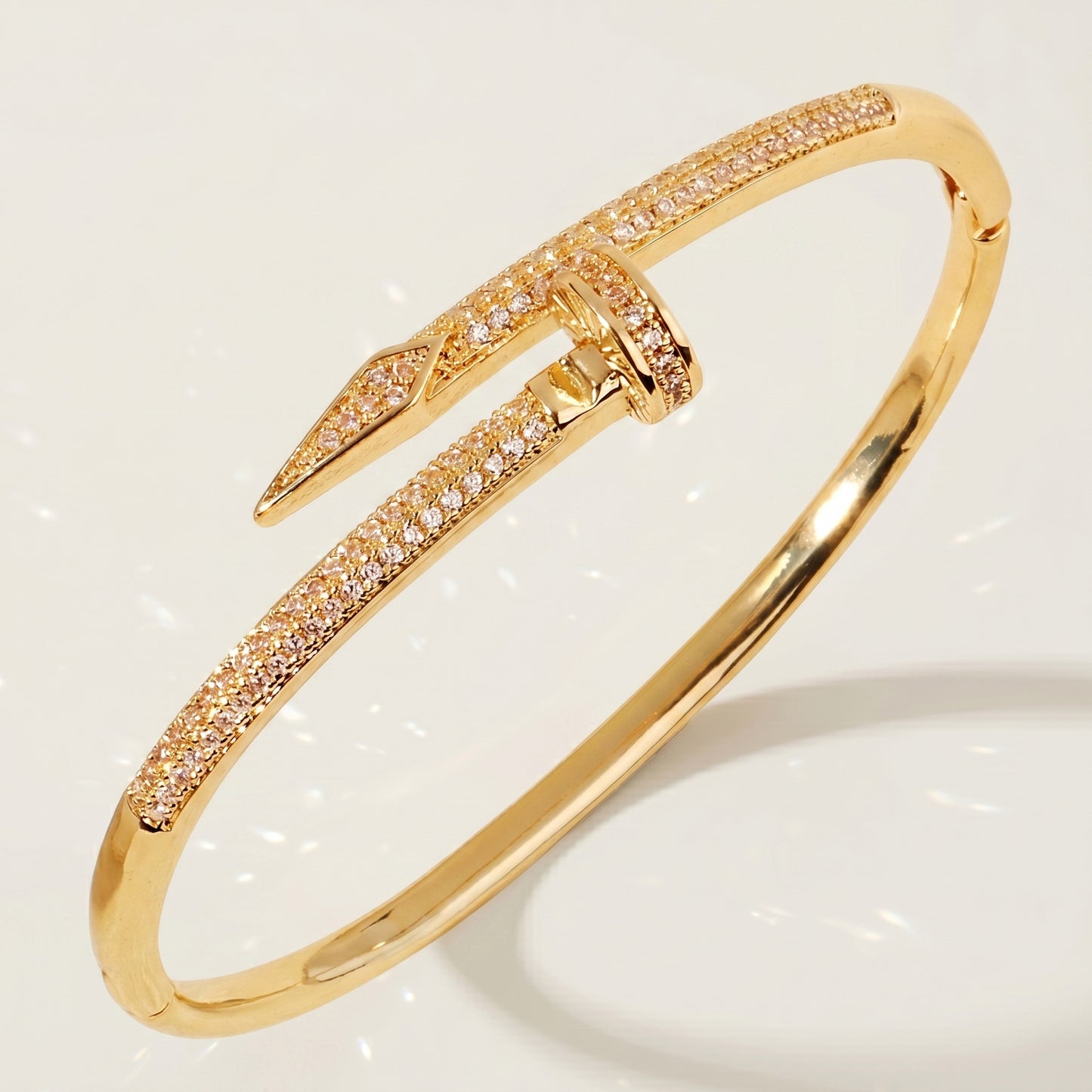 High-End Zirconia Stone Bangle with Nail Design for Weddings and Parties