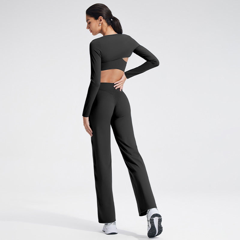 Slim Fit Yoga Set with Sheer Wrap & Moisture-Wicking Fabric