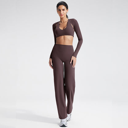 Slim Fit Yoga Set with Sheer Wrap & Moisture-Wicking Fabric