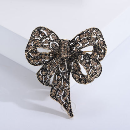 Rhinestone Big Bow Brooch Vintage Fashion Accessory