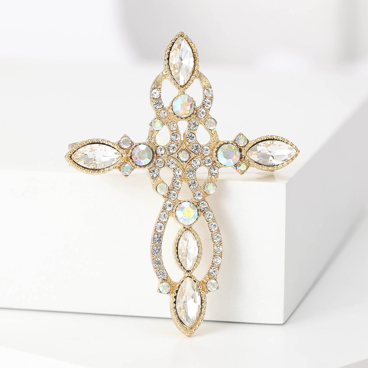Retro Cross Rhinestone Brooch Unique Accessory for Blazers and Sweaters