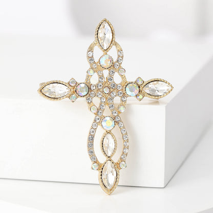 Retro Cross Rhinestone Brooch Unique Accessory for Blazers and Sweaters