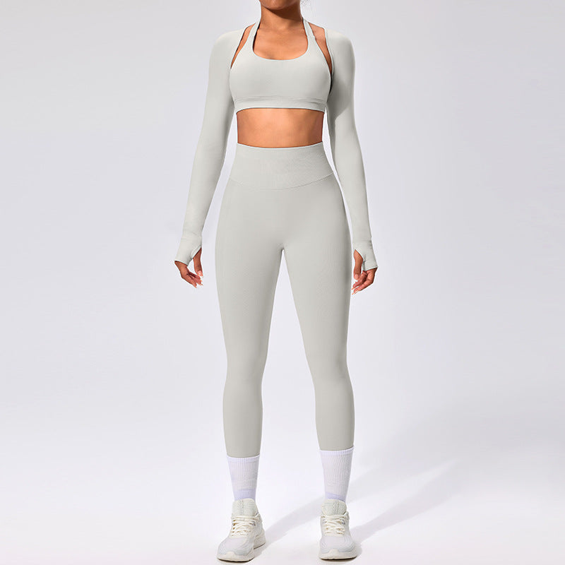 Women's Outdoor Yoga Set with Open Back Sports Bra and Pants