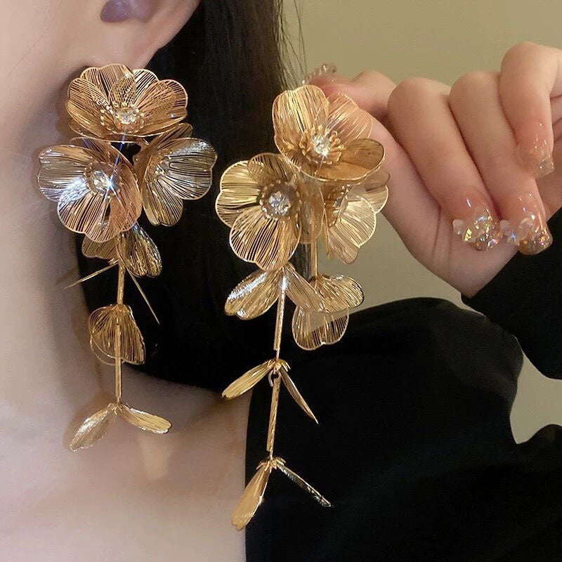 Golden Flower Bridal Headpiece with Matching Earrings
